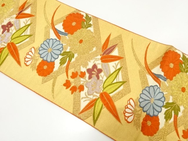アンティーク　菱に桐・菊×模様織り出し袋帯（着用可）